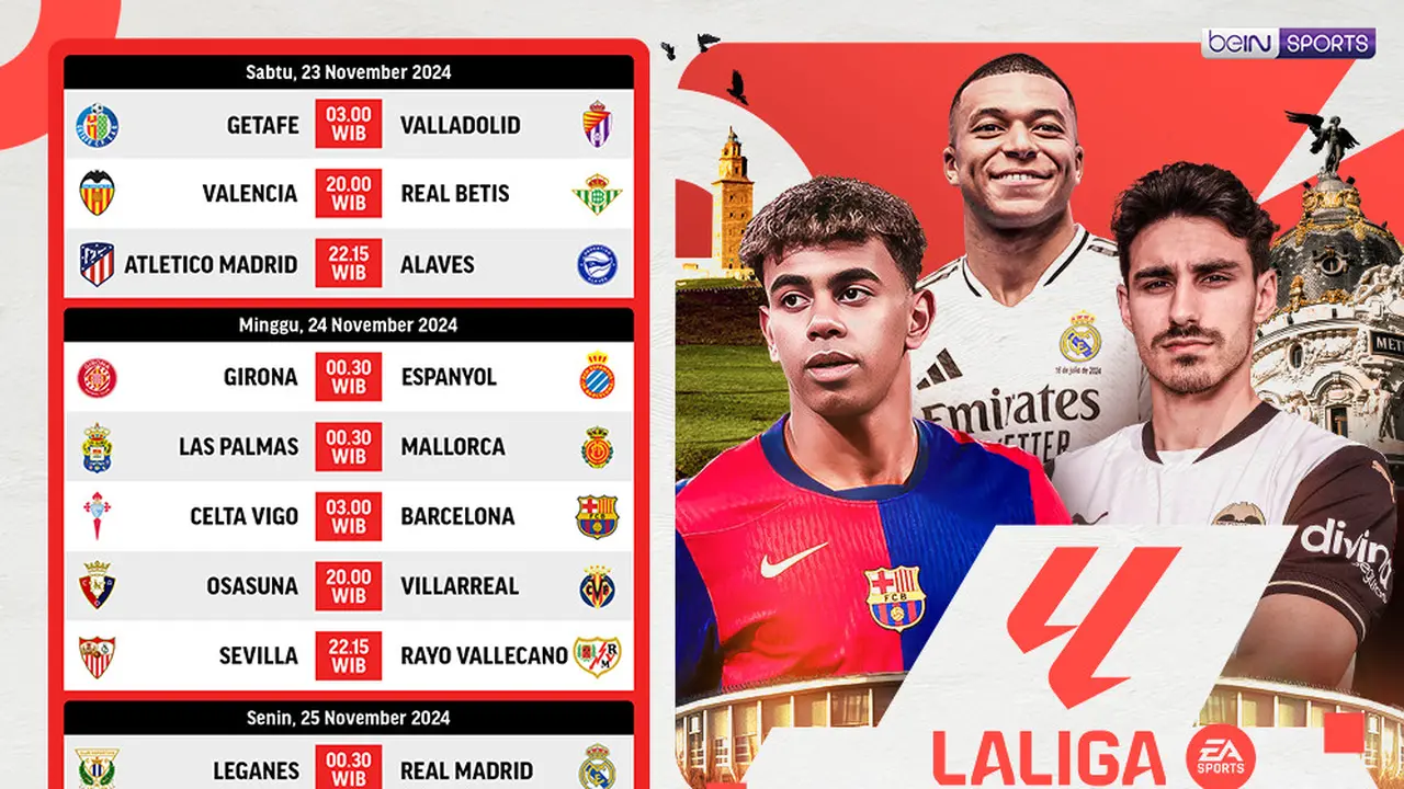 Jadwal La Liga 2024/25 Matchweek 14 di Vidio