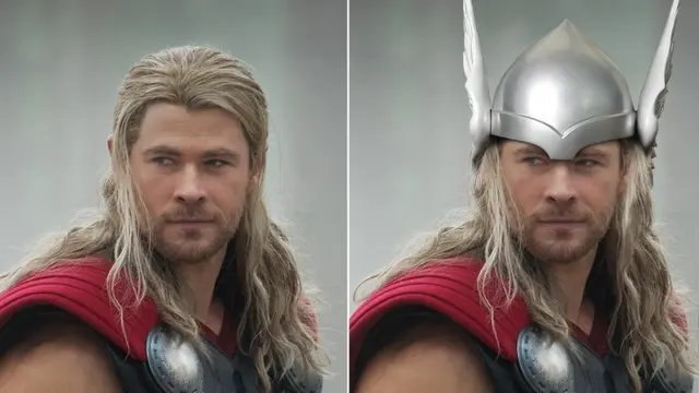 Perbandingan kostum Thor.
