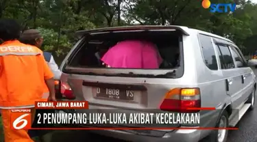 Akibat tabrakan beruntun di Tol Purbaleuny, Kilometer 125 ini, dua penumpang minibus terluka.