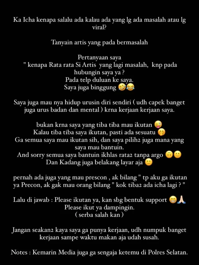 Marissya Icha Beri Jawaban Soal Anggapan Selalu Muncul dalam Setiap Kasus Artis yang Sedang Viral