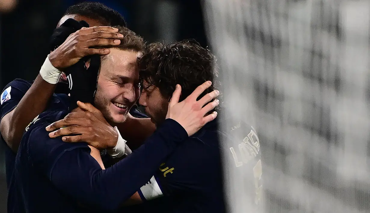 Memasuki menit ke-90, gol Teun Koopmeiners menggandakan keunggulan Juventus atas Hellas Verona. (MARCO BERTORELLO/AFP)