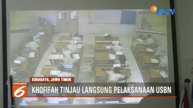 Gubernur Jawa Timur Khofifah Indar Parawansa tinjau pelaksanaan USBN berbasis smartphone di SMA Negeri 5 Surabaya.