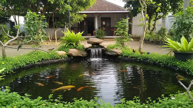 Inspirasi Kolam Ikan di Taman Rumah yang Bisa Menarik Kehadiran Burung dan Bikin Suasana Asri Model Air Terjun Mini