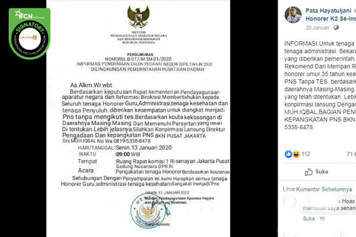 [Cek Fakta] Gambar Tangkapan Layar Foto Surat Palsu Pengangkatan PNS