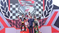 Pebalap Sidrap Honda Daya KYT Nissin IRC Trijaya, Fitriansyah Kete, meraih gelar juara di kelas  Sport Club 150cc Tune-Up Seeded Race 1. (Astra Honda Motor/Agung Nugroho)
