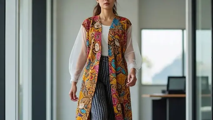 Model Baju Tenun Kombinasi Kain Polos (Sumber Gambar: Meta AI)