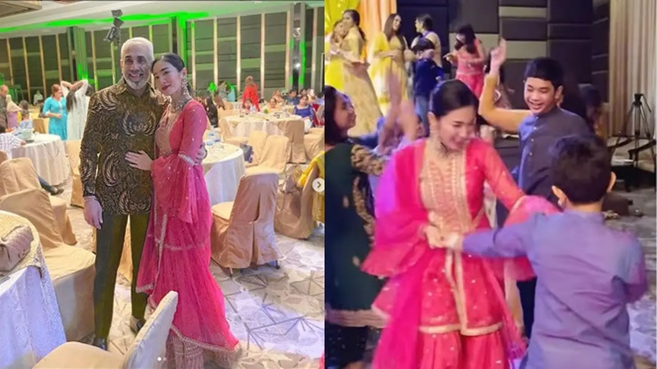6 Potret Bunga Zainal Hadiri Sangeet Night Pakai Baju India, Mesra Bareng Suami