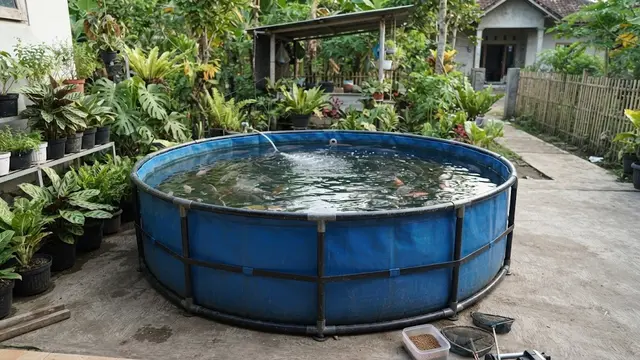 Kolam Terpal Bulat dengan Rangka Besi