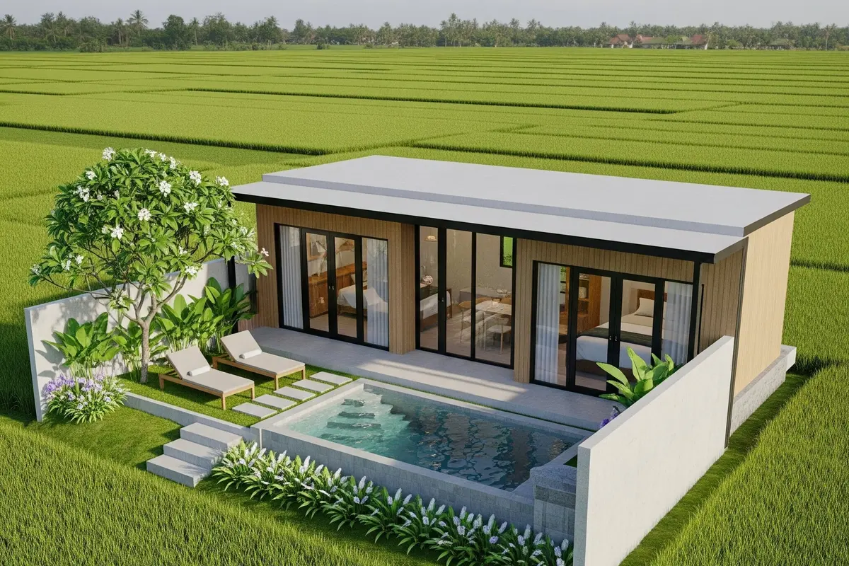 Desain Rumah Minimalis Kampung tapi Kelihatan Seperti Villa Mahal di Tengah Sawah