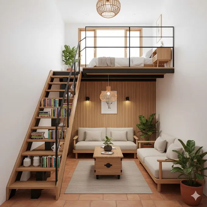 7 Desain Rumah Mezzanine Kecil Tanpa Tangga Beton, Praktis dan Hemat Ruang di 2025