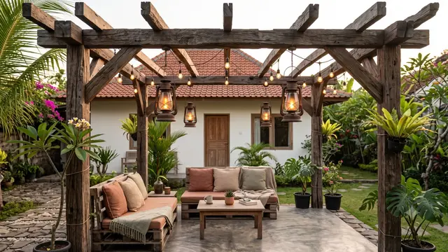 Inspirasi Pergola dengan Lampu Gantung