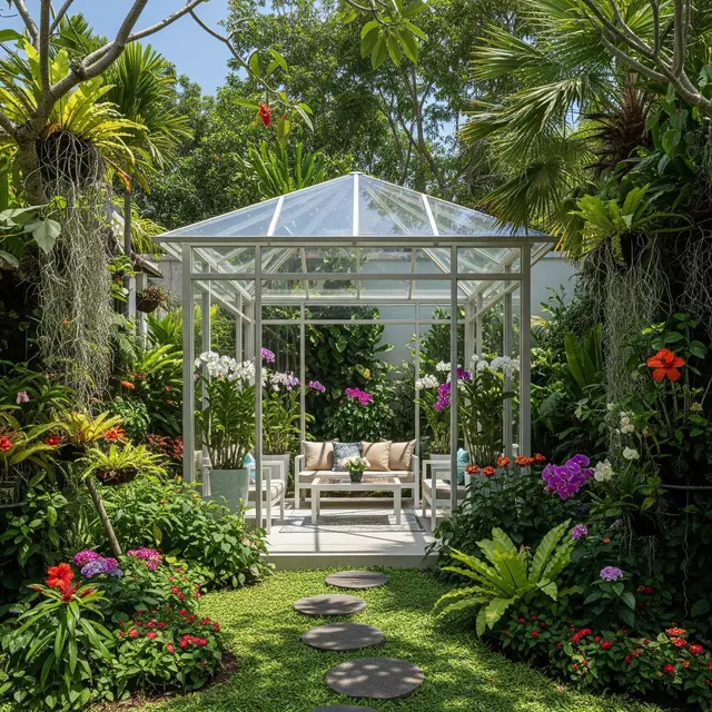Desain Gazebo dengan Atap Transparan Agar Tetap Terang di Siang Hari (AI)
