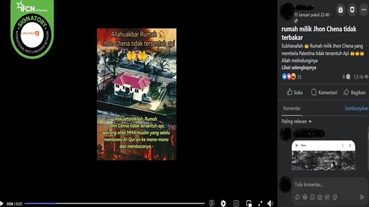 Gambar tangkapan layar foto yang diklaim rumah artis Hollywood John Cena selamat dari kebakaran di Los Angeles. (sumber: Facebook)