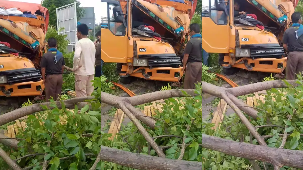 Penampakan truk yang mengalami kecelakaan di Pelabuhan Bakauheni, Lampung Selatan.  Foto : (Istimewa).