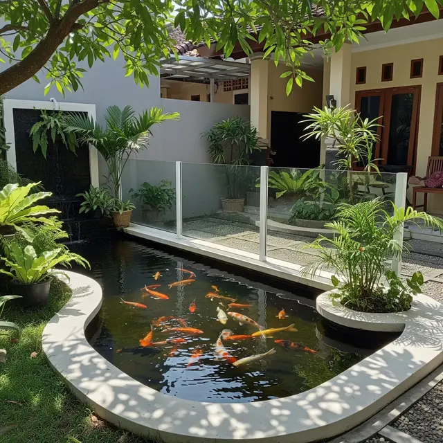 9 Desain Kolam Ikan dengan Pagar Kaca agar Anak Tidak Mudah Mendekat