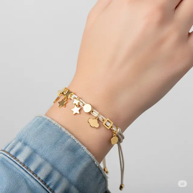 Gelang Tali dengan Charm Geometris
