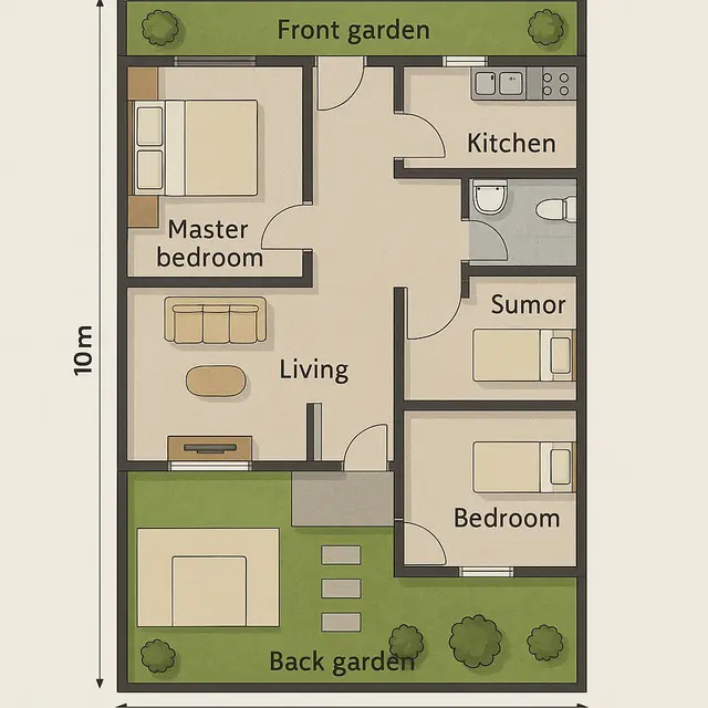 Desain Rumah Ukuran 7x10 Sederhana 3 Kamar Tidur