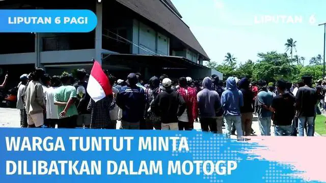 Warga dan pemuda berunjuk rasa di depan Sirkuit Mandalika, Lombok Tengah. Warga sempat memblokir jalan menuntut dilibatkan dalam perhelatan MotoGP 2022 yang akan digelar di Sirkuit Mandalika Maret mendatang.