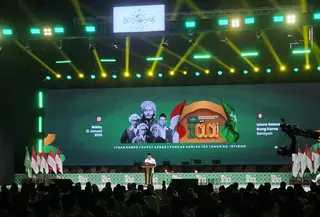 Menteri Agama (Menag) Nasaruddin Umar menyoroti dinamika yang terjadi di internal Nahdlatul Ulama (NU) saat puncak peringatan Hari Lahir (Harlah) ke-100 NU. (Liputan6.com/Winda Nelfira)