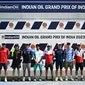 Para pembalap mengikuti acara jelang balapan MotoGP India di Sirkuit Internasional Buddh hari Kamis (21/09/2023). (Money SHARMA / AFP)