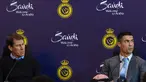 Pelatih Al-Nassr Rudi Garcia dan penyerang Cristiano Ronaldo menghadiri konferensi pers di Stadion Mrool Park di Riyadh, Arab Saudi pada 3 Januari 2023. (Photo by AFP)