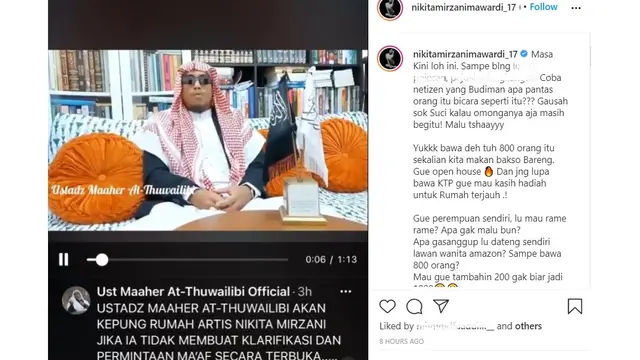 Unggahan Nikita Mirzani. (Instagram/ nikitamirzanimawardi_17)