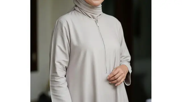 Model Gamis Resleting Depan untuk Wanita 50 Tahun