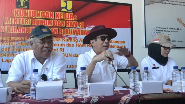 Menkumham Yasonna Laoly dan Menteri PUPR Basuki Hadimuljono. (Foto: Liputan6.com/Muhamad Ridlo)