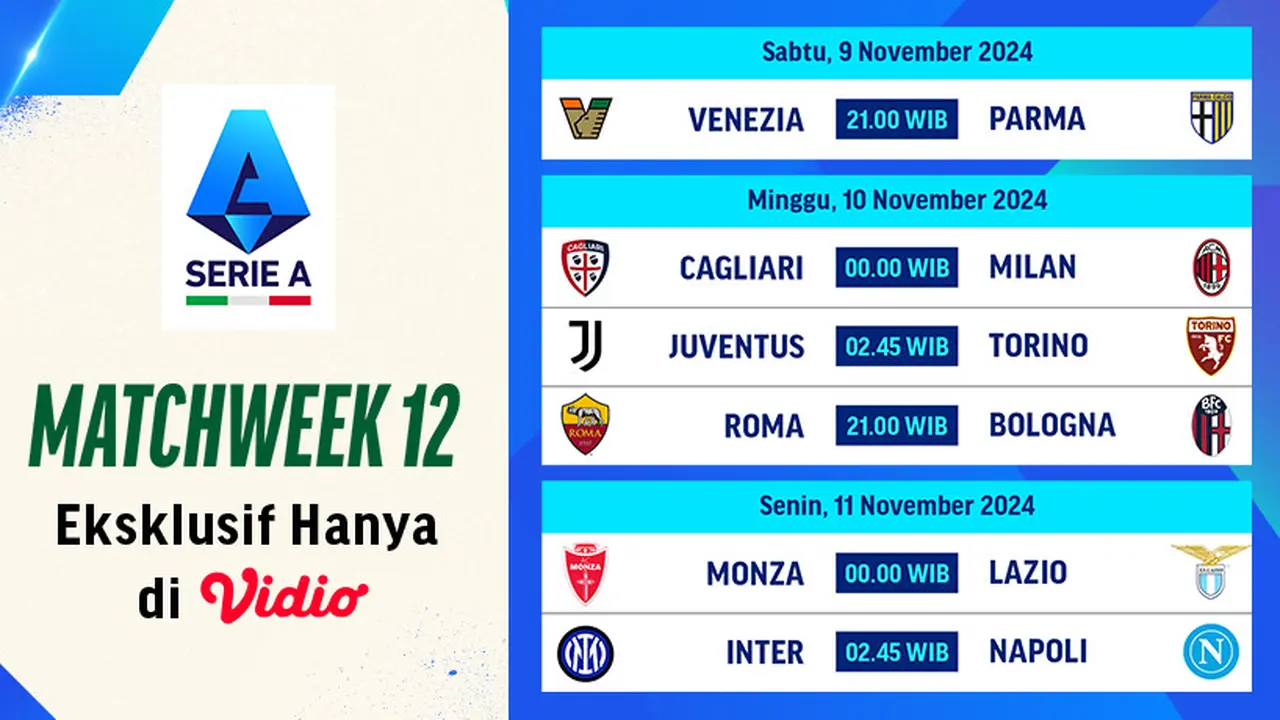 Jadwal Serie A 2024/2025 Matchweek 12