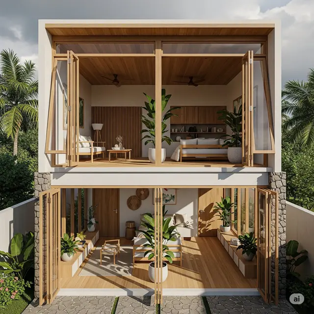 Rumah Tropis dengan Tanaman Indoor