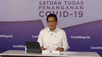 Juru Bicara Satgas Penanganan COVID-19 Wiku Adisasmito meminta semua pihak mematuhi kebijakan peniadaan mudik lebaran saat konferensi pers di Graha BNPB, Jakarta, Selasa (11/5/2021). (Tim Komunikasi Satgas COVID-19/Damar)