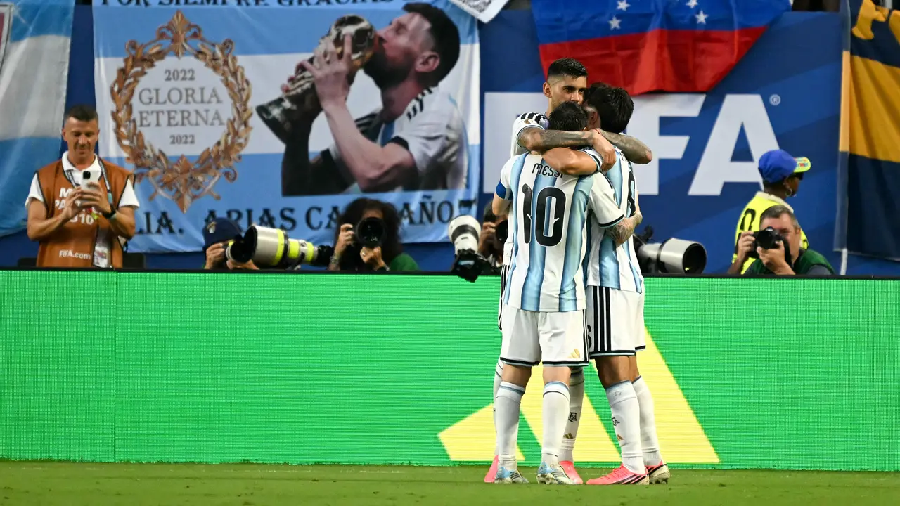 Selebrasi Lionel Messi ketika Argentina melawan Tanjung Verde di Piala Dunia 2026