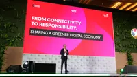Wakil Direktur Utama Telkom Indonesia Muhammad Awaluddin saat menyampaikan paparan pada acara Katadata Sustainability Action for the Future Economy (SAFE) 2025 yang digelar pada Kamis (11/9/2025).