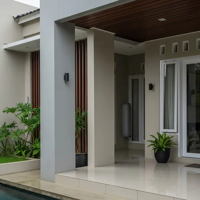 Teras rumah warna cat Greige (Gray-Beige) (Gemini AI)