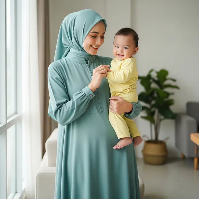 Inspirasi Gamis Warna Lembut untuk Ibu Muda (Image by Gemini AI)