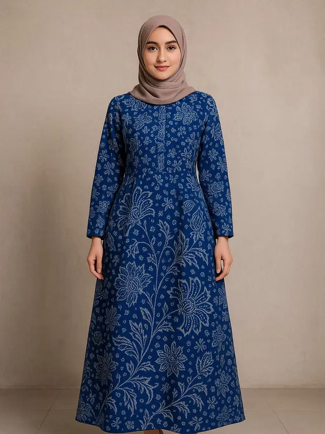 Inspirasi Batik Warna Biru Wanita Kekinian