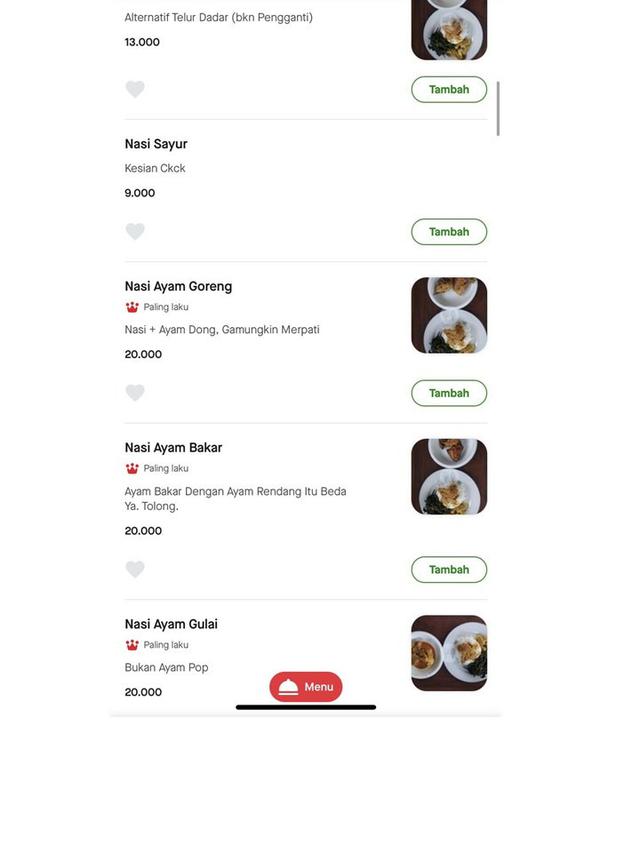 8 Potret Deskripsi Menu Makanan di Ojek Online Ini Bikin Geleng Kepala