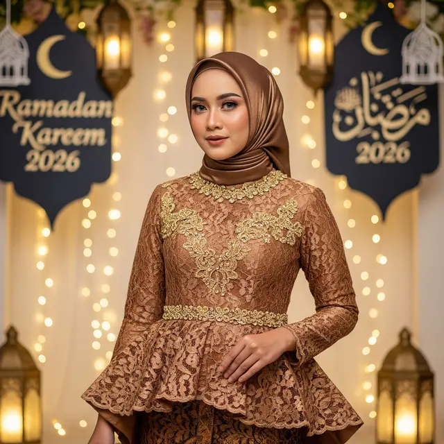 Model Gamis Batik Brokat Warna Bronze Terbaru untuk Ramadan 2026 (Image by Gemini AI)