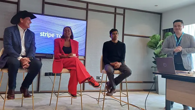 Regional Head and Managing Director for Stripe in Southeast Asia, Sarita Singh dalam acara Stripe Tour di Singapura, Rabu (27/9/2023). (Maul/Liputan6.com)