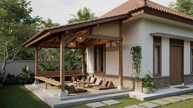 Inspirasi Ruang Santai Bergaya Pendopo Minimalis Model Samping Rumah