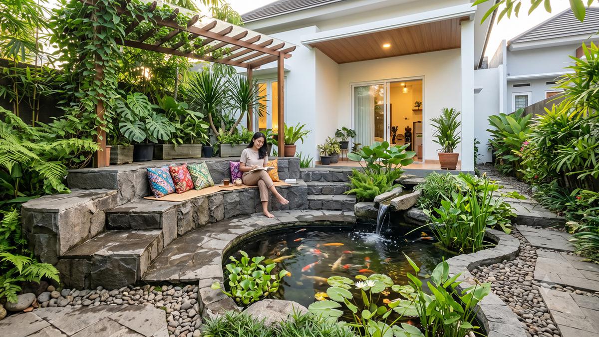 10 Desain Area Duduk Amfiteater untuk Rumah Type 45, Bikin Halaman Estetik dan Nyaman