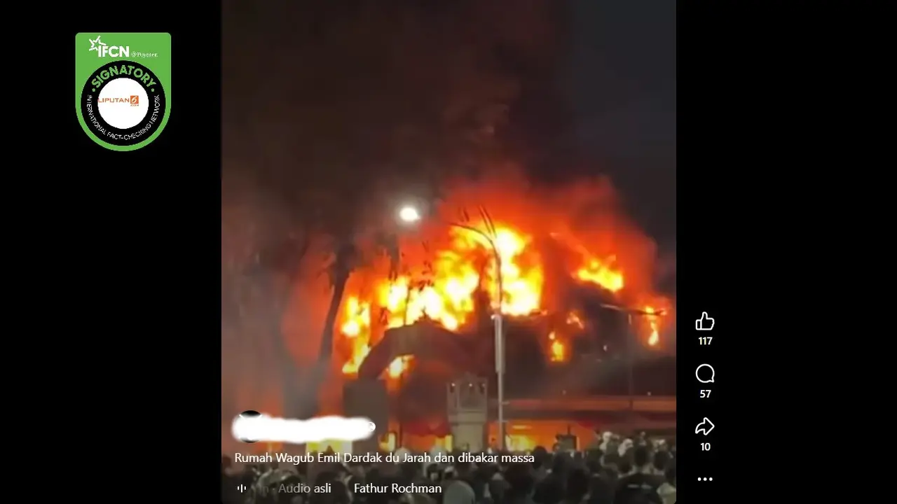 Tangkapan layar klaim rumah Wagub Jatim Emil Dardak dijarah dan dibakar massa.