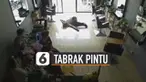 Ada-ada saja yang dilakukan seorang pria ini karena harus terkapar saat menabrak pintu geser transparant.