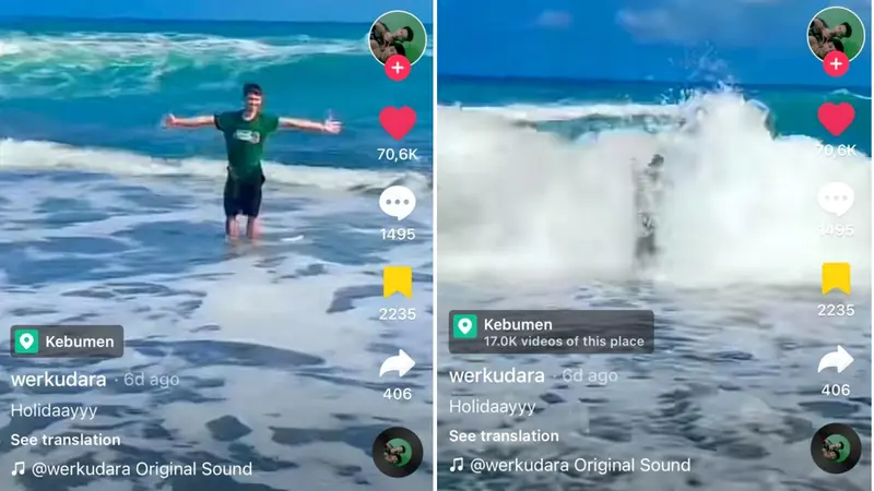 Viral video pria pakai baju hijau di pantai selatan Jawa.