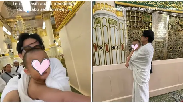 6 Momen Rey Mbayang Ajak Anak ke Makam Rasulullah SAW, Banjir Pujian