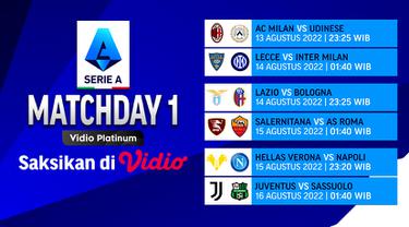 Jadwal Lengkap dan Link Live Streaming Serie A 2022/23 Pekan Pertama di Vidio 13-16 Agustus