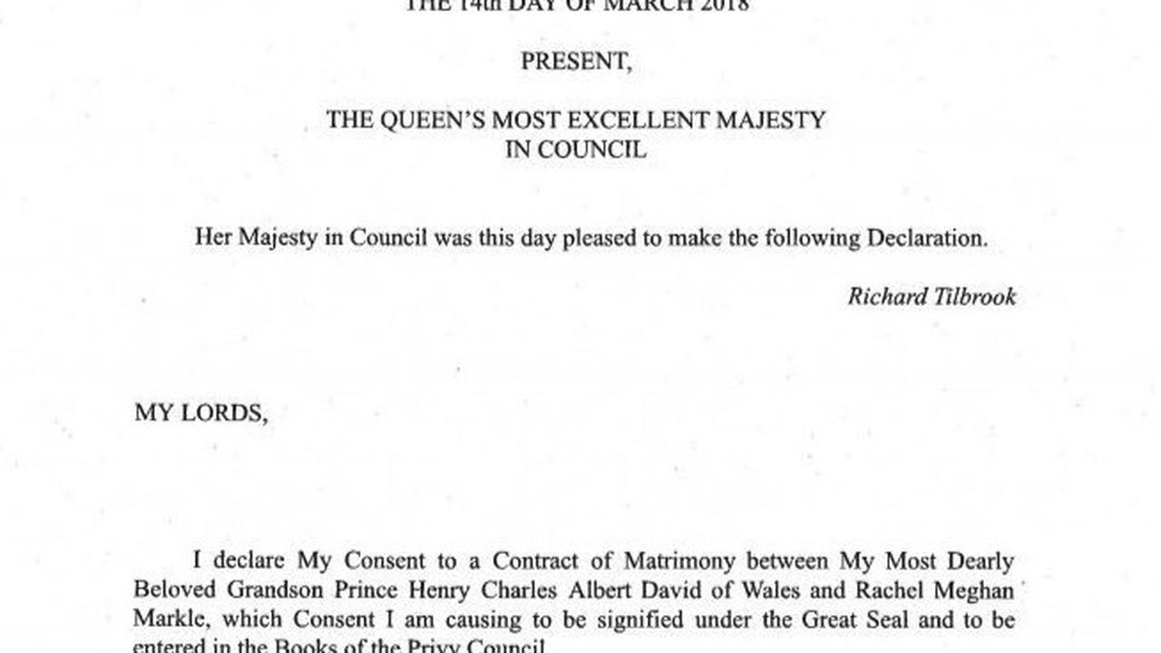 Surat Restu Ratu Elizabeth II untuk calon pasangan mempelai Pangeran Harry dan Meghan Markle yang beredar di dunia maya (Twitter/@emynash)