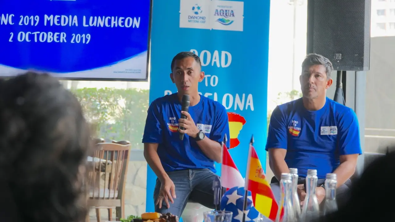 arketing Manager Danone-AQUA Jeffri Ricardo berbagi tentang sejarah Danone Nations Cup yang telah menjadi wadah anak Indonesia wujudkan mimpi sepak bola mereka (Istimewa)