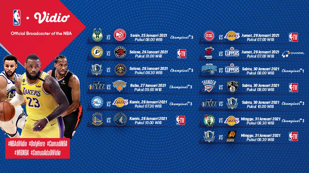 Jadwal NBA 2021 Pekan ke-6 di Vidio