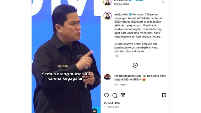 Menteri BUMN Erick Thohir. (Foto:akun Instagram @erickthohir)